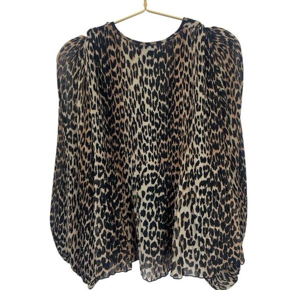 GANNI Leopard Print Oversized Bubble Sleep Blouse Size 36 /Small  100% Polyester - Picture 2 of 8